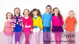  Presentation with diverse children - Presentation theme consisting of big group of diverse children background and a coral colored foreground
