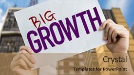  Presentation with cityscape - Colorful PPT theme enhanced with big growth placard with cityscape backdrop and a coral colored foreground
