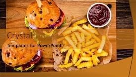  Presentation with wooden board for oktoberfest - Audience pleasing slides consisting of big-hamburgers-and-french-fries backdrop and a gold colored foreground
