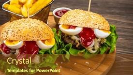  Presentation with french fries - Presentation theme consisting of big-hamburgers-with-boiled-egg background and a  colored foreground