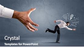  Presentation with running - Slide deck enhanced with big hand concept on background background and a  colored foreground