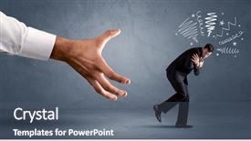  Presentation with running - Presentation theme with big hand concept on background background and a  colored foreground