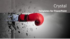  Presentation with hits miss fingering images - Amazing PPT layouts having big hand hits intense and breaks a crass stonewall backdrop and a gray colored foreground