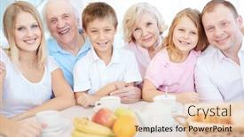  Presentation with dinner - Colorful slide deck enhanced with big happy family looking backdrop and a lemonade colored foreground