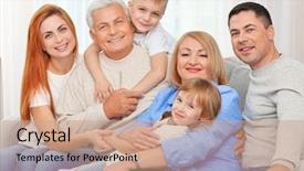  Presentation with family - Amazing slide deck having big happy family on couch backdrop and a coral colored foreground