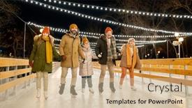  Presentation with happy holidays - PPT theme having big-happy-family-riding background and a soft green colored foreground