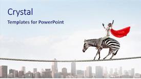  Presentation with media - Slides enhanced with big idea - businesswoman riding zebra mixed media background and a sky blue colored foreground