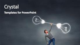  Presentation with light bulbs - Beautiful PPT theme featuring big idea - confident businessman lifting above head backdrop and a  colored foreground