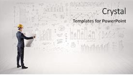  Presentation with industrial engineering silhouette construction - Slide set enhanced with big idea - engineer with construction helmet holding background and a light gray colored foreground