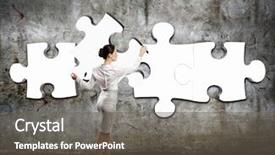  Presentation with chemistry periodic elements molecules - Cool new presentation theme with big idea - image of businesswoman connecting elements backdrop and a gray colored foreground