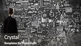  Presentation with idea - Slide deck enhanced with big idea - rear view of businesswoman looking background and a dark gray colored foreground