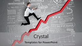  Presentation with monthly report sales in statistics - Amazing slide set having big idea - red arrow report growth statistics backdrop and a light gray colored foreground