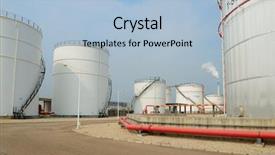  Presentation with oil tanks - Audience pleasing PPT layouts consisting of big industrial oil tanks backdrop and a light blue colored foreground