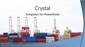  Presentation with container port - Beautiful PPT theme featuring big industrial port using backdrop and a pink colored foreground