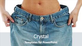  Presentation with colored parachute woman - Presentation theme with big jeans on small woman background and a  colored foreground