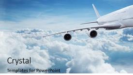  Presentation with jet airplane - Audience pleasing PPT theme consisting of big jet airplane flying above backdrop and a light blue colored foreground
