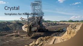  Presentation with coal - Presentation theme consisting of big machin - coal mining mine background and a light blue colored foreground