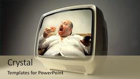  Presentation with uae old man - Audience pleasing PPT theme consisting of big man eating junk food backdrop and a coral colored foreground