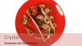  Presentation with taco - Colorful presentation theme enhanced with big-mexican-taco-with-tomatoes backdrop and a coral colored foreground