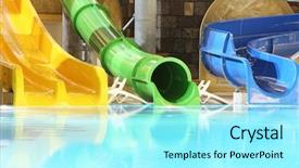  Presentation with yellow green - Beautiful PPT theme featuring big multi-colored water slides backdrop and a arctic colored foreground