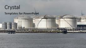  Presentation with crude oil trading - PPT theme featuring big oil silos background and a light gray colored foreground