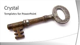  Presentation with black and white old phone - Amazing PPT theme having big old key closeup backdrop and a white colored foreground