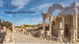  Presentation with city street - Audience pleasing presentation consisting of big-panorama-of-historic-curetes backdrop and a teal colored foreground