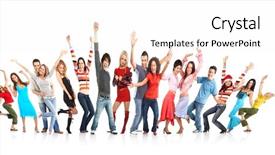  Presentation with isolated paw prints over white - PPT layouts enhanced with big party - happy funny people isolated background and a  colored foreground