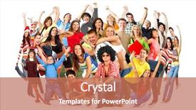  Presentation with funny - Presentation theme featuring big party - happy funny people isolated background and a  colored foreground