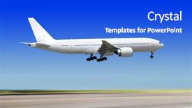  Presentation with airport runway - Theme with big passenger airplane is landing background and a cobalt blue colored foreground