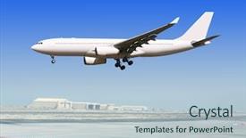  Presentation with airport runway - Amazing PPT theme having big passenger airplane is landing backdrop and a lemonade colored foreground