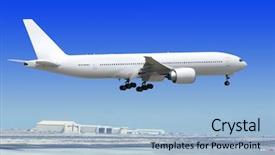  Presentation with airport runway - Colorful PPT theme enhanced with big passenger airplane is landing backdrop and a light blue colored foreground