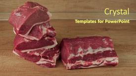  Presentation with wooden - PPT theme consisting of big-piece-of-raw-pork background and a tawny brown colored foreground