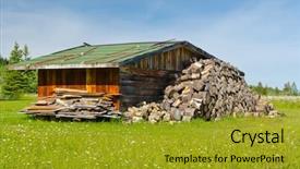  Presentation with british columbia canada - Colorful PPT theme enhanced with sustainable product - big pile of firewood drying backdrop and a gold colored foreground