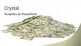  Presentation with pile - Colorful slides enhanced with big pile of money dollars backdrop and a white colored foreground