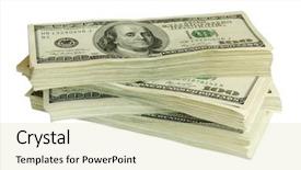  Presentation with stack - PPT theme with big pile of money stack background and a soft green colored foreground