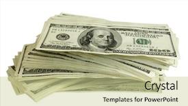  Presentation with stack - Colorful slides enhanced with big pile of money stack backdrop and a soft green colored foreground