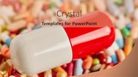 Presentation with medicines - PPT theme enhanced with big-pill-and-lots background and a coral colored foreground