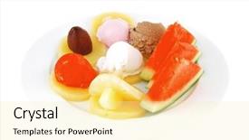  Presentation with ice cream - Slide set consisting of big-plate-with-mix-fruits background and a blonde colored foreground