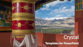  Presentation with ladakh - Beautiful presentation design featuring big prayer wheel in thiksey backdrop and a tawny brown colored foreground
