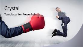  Presentation with boxing - Colorful presentation design enhanced with big red boxing glove knocks backdrop and a  colored foreground