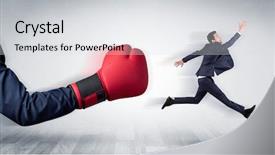  Presentation with boxing - Slide deck with big red boxing glove knocks background and a  colored foreground