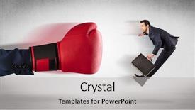  Presentation with red leather cricket ball hitting - Slide set enhanced with big red boxing gloves hitting background and a  colored foreground