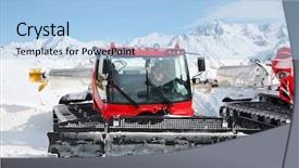  Presentation with machines - Colorful presentation theme enhanced with big red machines for skiing backdrop and a light blue colored foreground