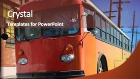  Presentation with bus - Amazing theme having big red old bus on city street backdrop and a tawny brown colored foreground