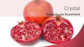  Presentation with ripe golden potato on white - Presentation theme having big-ripe-pomegranate-isolated background and a lemonade colored foreground