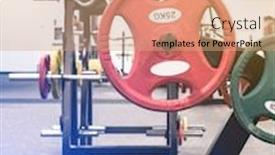  Presentation with bodybuilding - Amazing PPT theme having big round red weights ready for exercising gym equipped for bodybuilding and heavylifting backdrop and a coral colored foreground