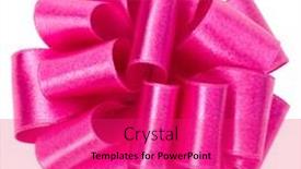  Presentation with color pink - Slide deck with big round ribbon bow in pink color isolated on white background close up background and a red colored foreground