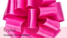  Presentation with color pink - Theme having big round ribbon bow in pink color isolated on white background close up background and a coral colored foreground