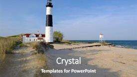  Presentation with lighthouse - Presentation enhanced with big sable point lighthouse in dunes built in 1867 lake michigan mi usa background and a coral colored foreground
